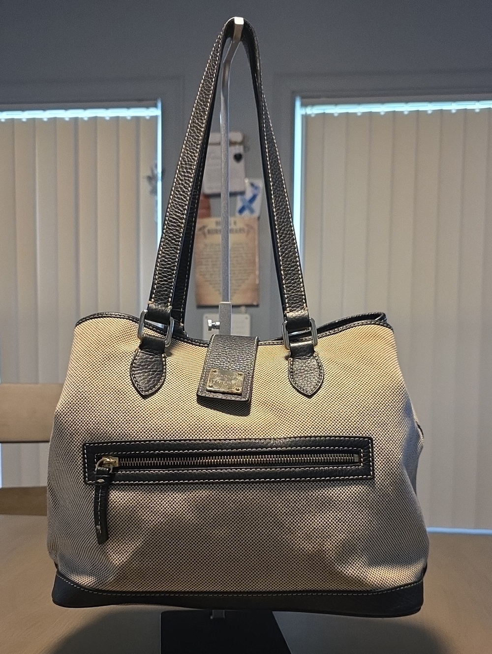 Dooney & Bourke Y2k Beige Canvas Tote with Brown Trim